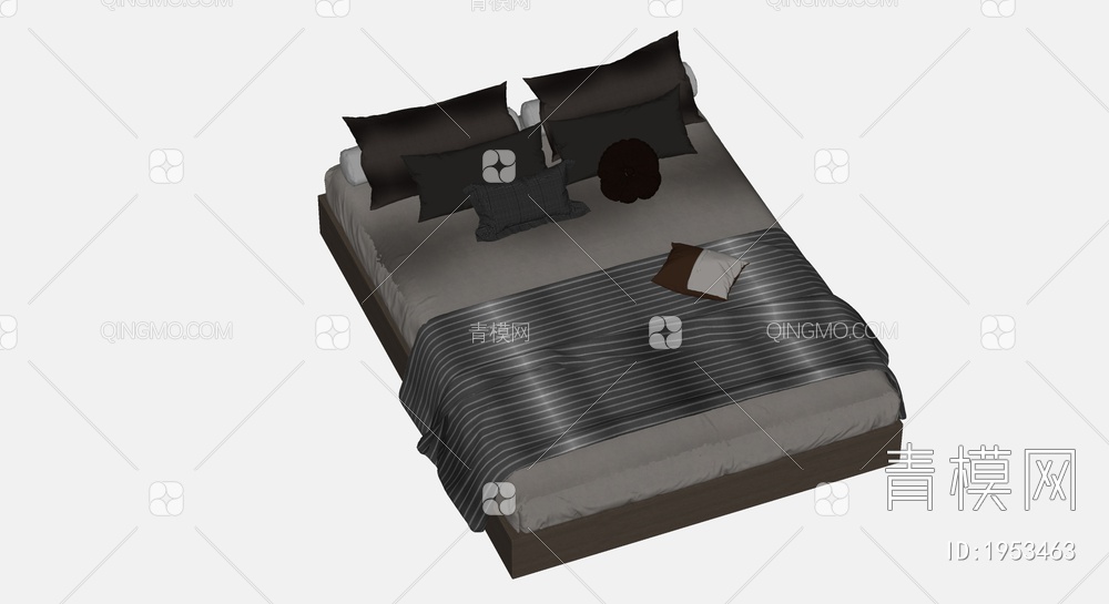 双人床  枕头 棉被SU模型下载【ID:1953463】