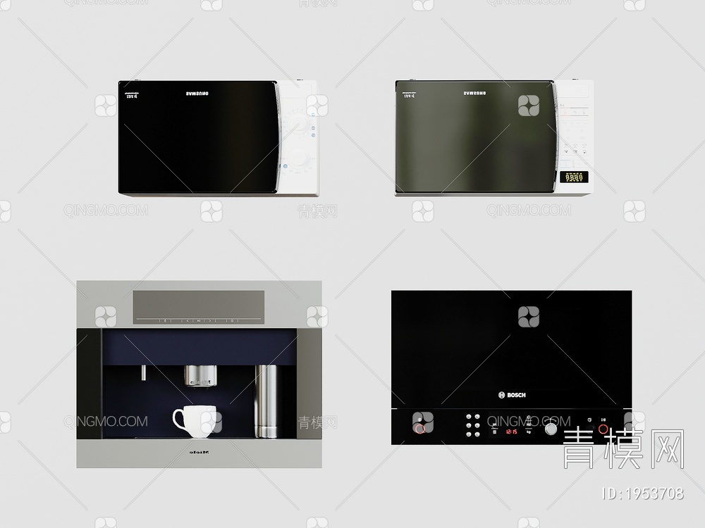厨房设备，餐饮设备，咖啡机，微波炉，烤箱柜，电磁炉3D模型下载【ID:1953708】