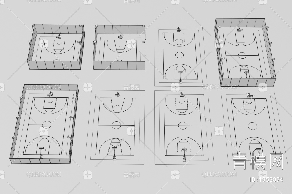 篮球场组合_运动场_球场3D模型下载【ID:1953074】