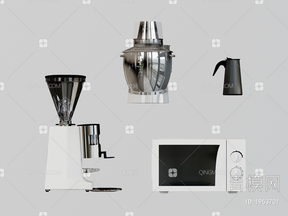 厨房设备，餐饮设备，饮料机，咖啡机，水壶，微波炉3D模型下载【ID:1953701】