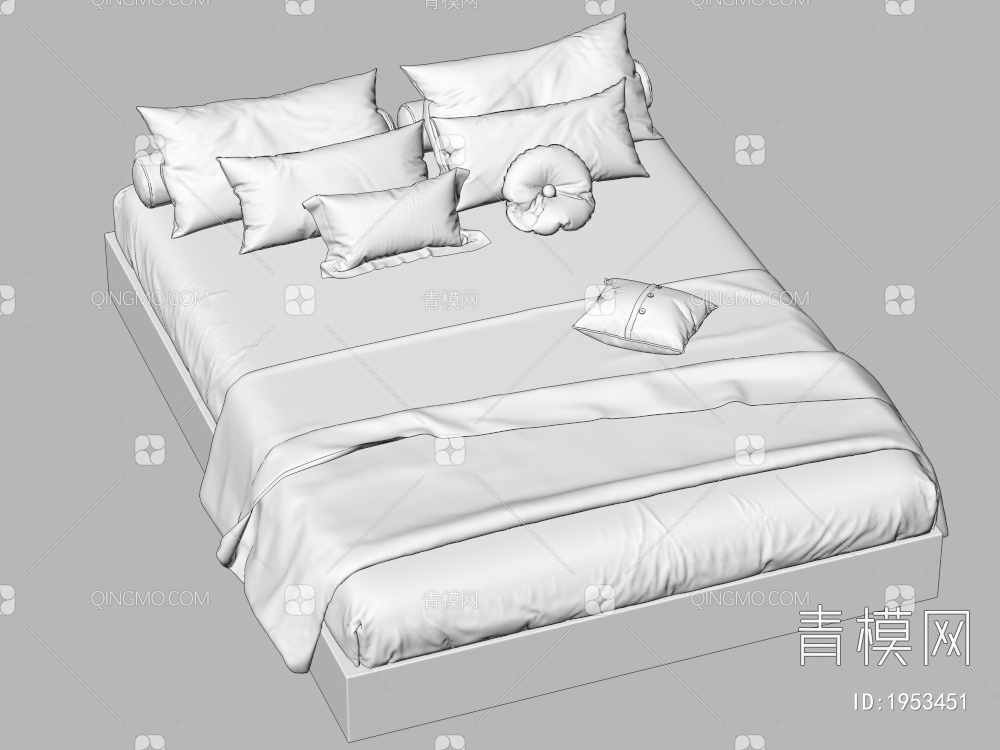 双人床  枕头 棉被3D模型下载【ID:1953451】