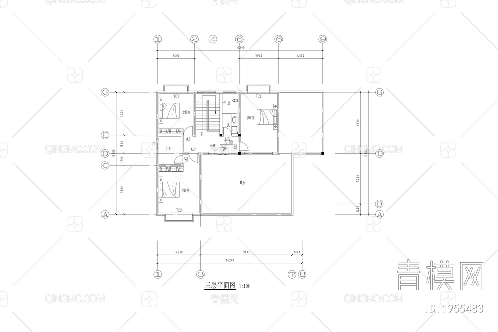 别墅CAD平面方案图【ID:1955483】