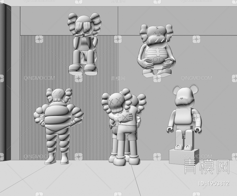流氓熊雕塑 时尚雕塑 家装卡通摆件3D模型下载【ID:1953812】