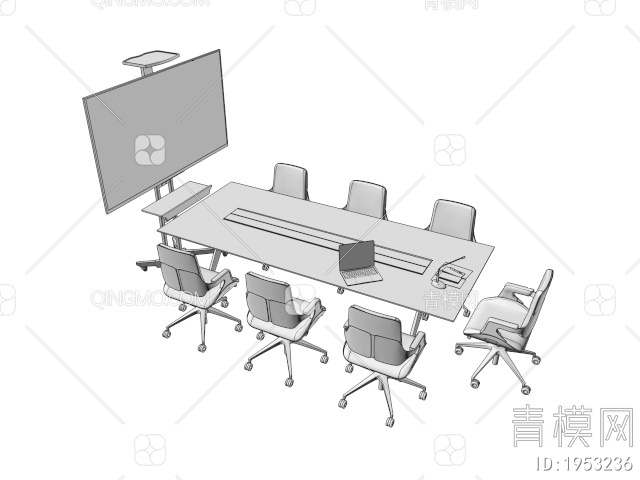 会议桌椅 移动电视3D模型下载【ID:1953236】