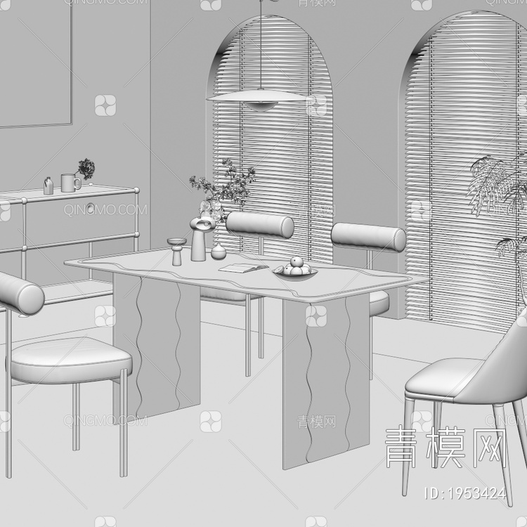 餐桌椅组合 饰品 摆件3D模型下载【ID:1953424】