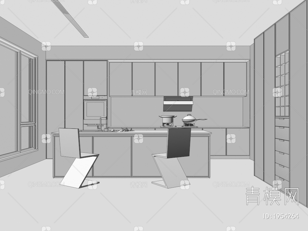 开放式厨房，橱柜，料理台3D模型下载【ID:1954264】