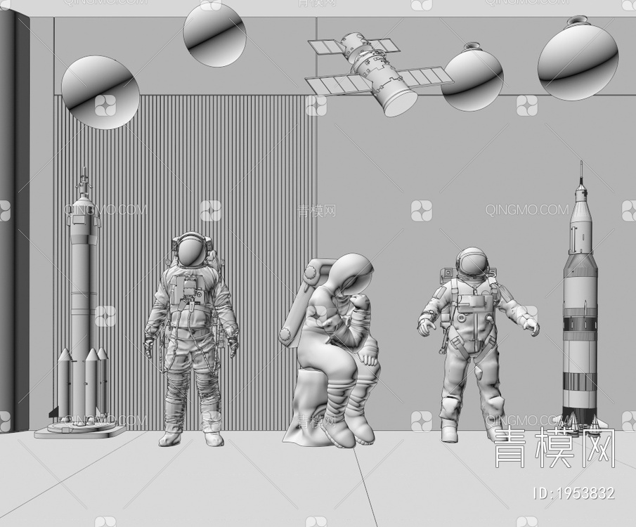 太空人雕塑 太空服 太空人 太空火箭 太空飞船 星球 火星 木星 装饰吊灯 太空人装饰摆件3D模型下载【ID:1953832】