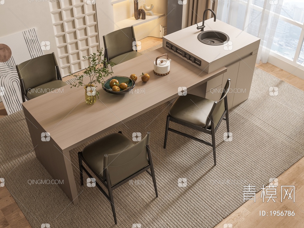 中岛台餐桌椅组合3D模型下载【ID:1956786】