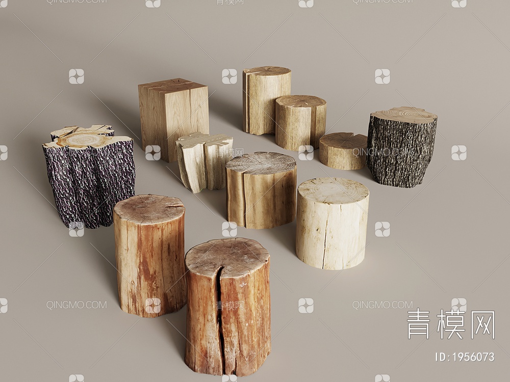 木头墩子，木头边几，木头凳子，木头装饰，木板3D模型下载【ID:1956073】