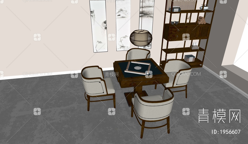 麻将桌，棋牌室，麻将室SU模型下载【ID:1956607】