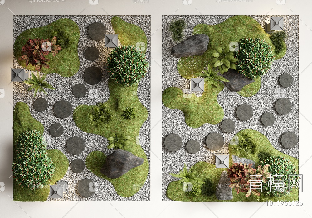 青石板景观汀步 园路铺地 庭院小品 微地形3D模型下载【ID:1956126】
