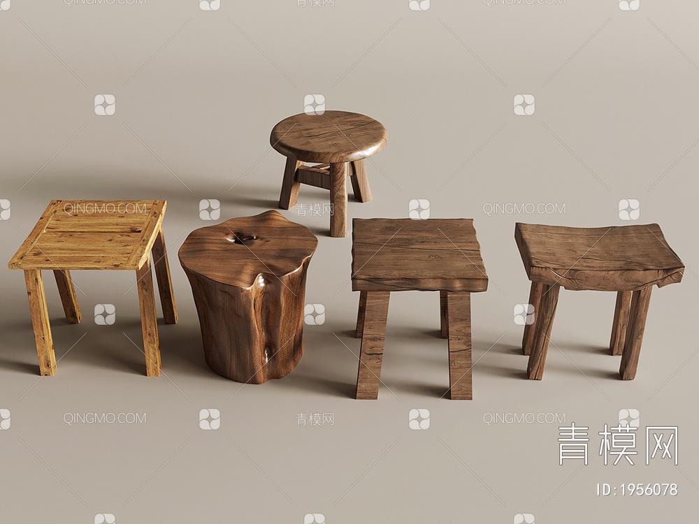 木头边几，木头凳子，木头装饰，木板3D模型下载【ID:1956078】