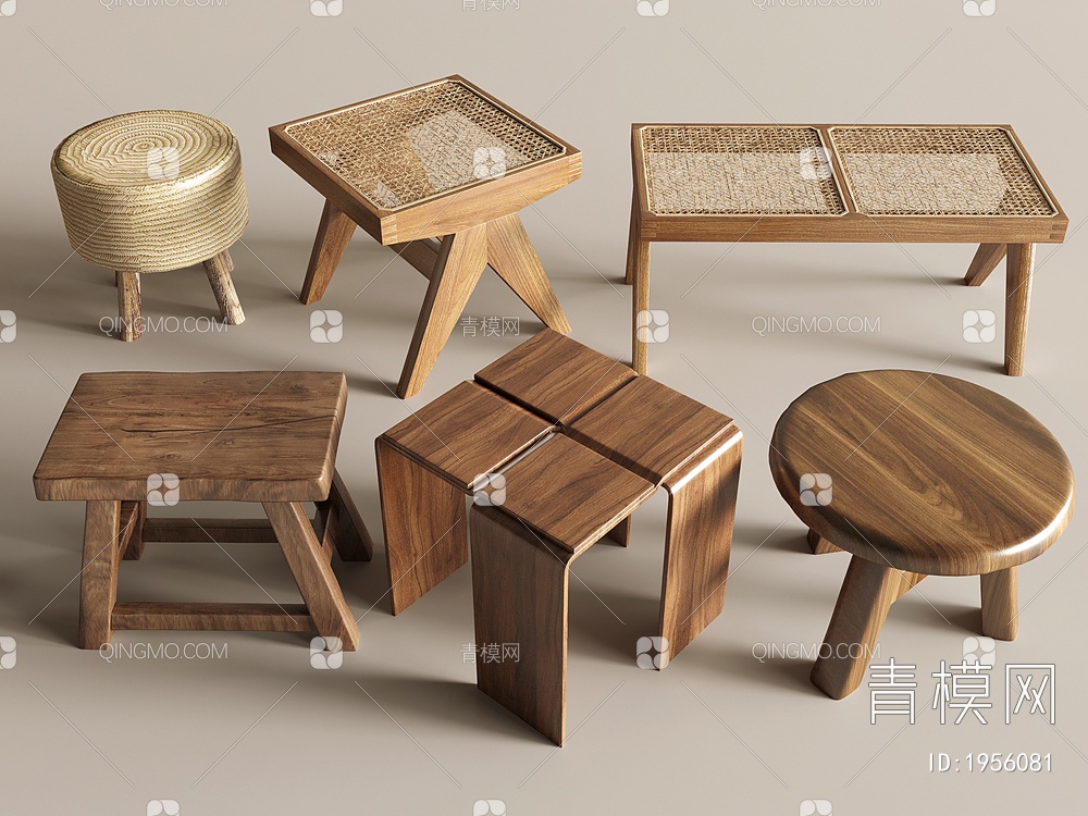 木头边几，木头凳子，木头装饰，木板3D模型下载【ID:1956081】