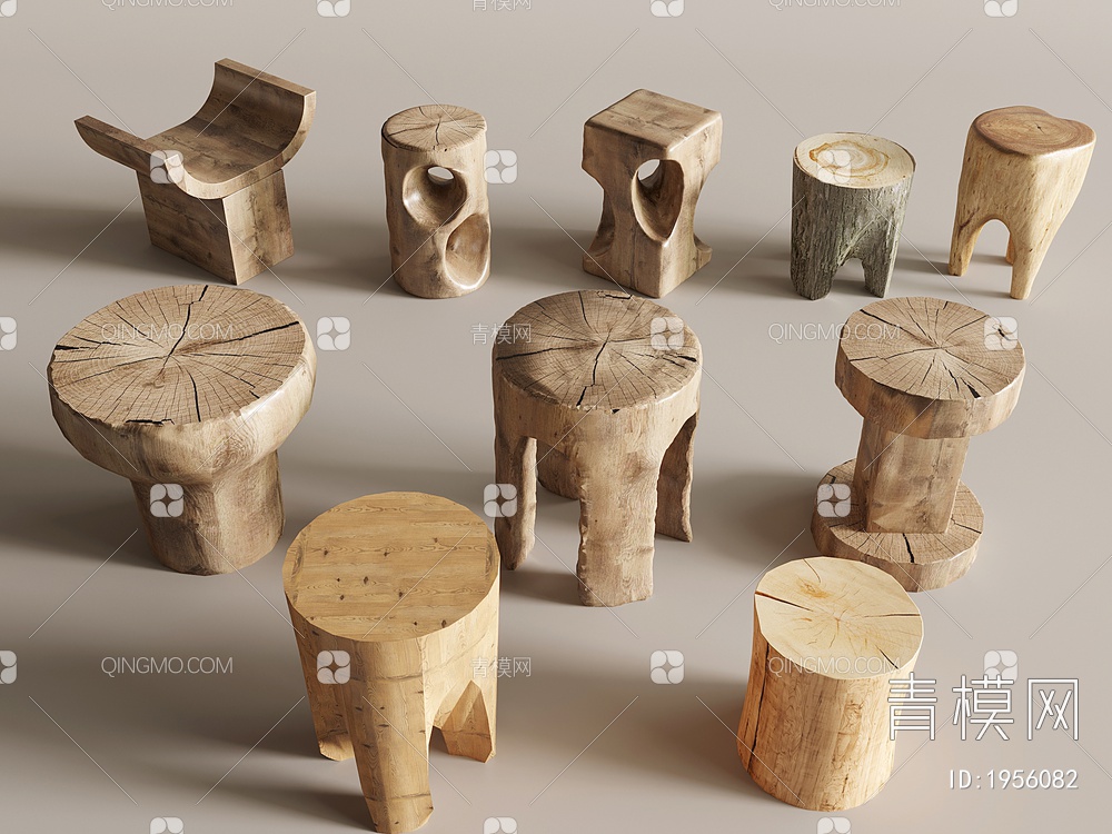 木头墩子，木头边几，木头凳子，木头装饰，木板3D模型下载【ID:1956082】
