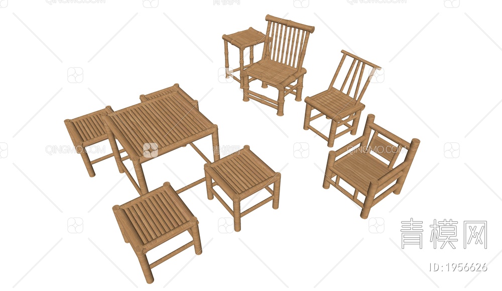 竹椅，凳子，休闲桌椅SU模型下载【ID:1956626】