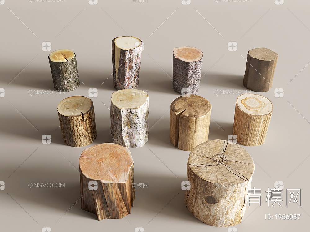 木头墩子，木头边几，木头凳子，木头装饰，木板3D模型下载【ID:1956087】