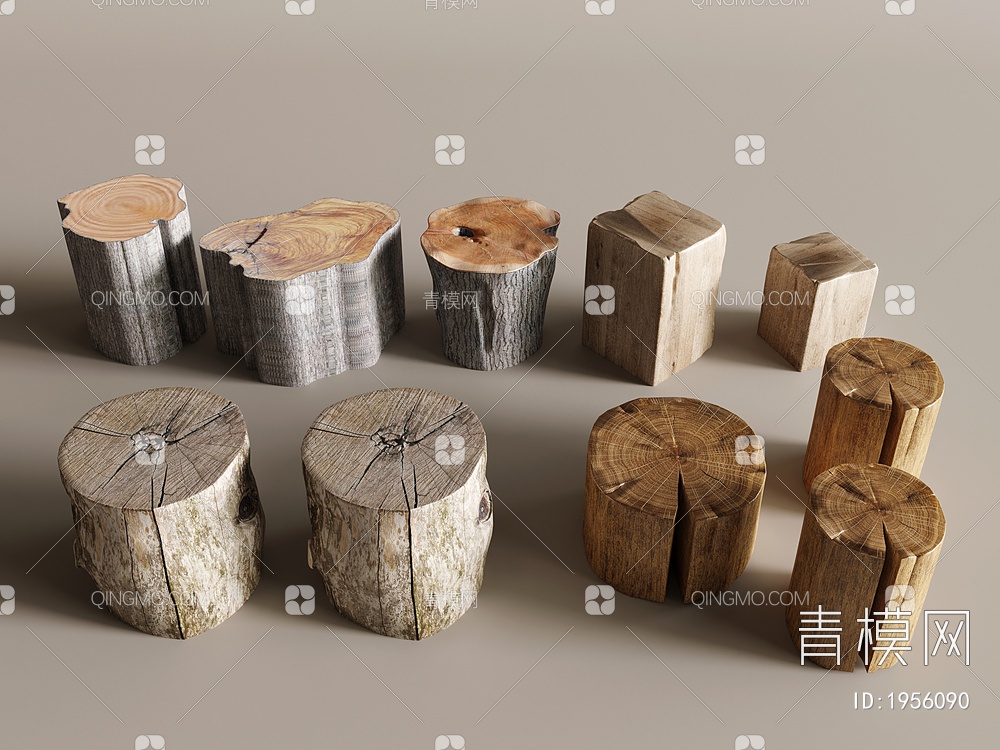 木头墩子，木头边几，木头凳子，木头装饰，木板3D模型下载【ID:1956090】