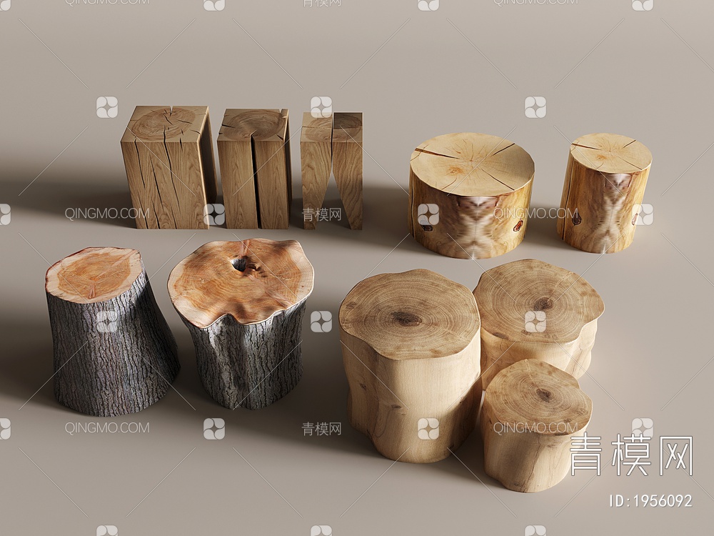 木头墩子，木头边几，木头凳子，木头装饰，木板3D模型下载【ID:1956092】