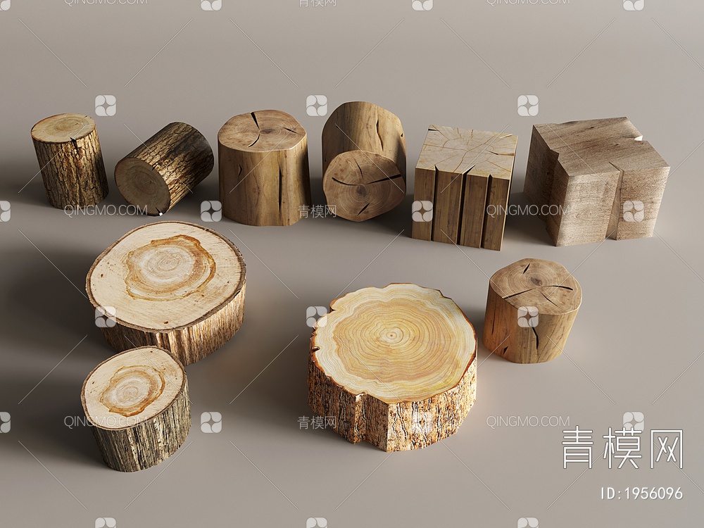 木头墩子，木头边几，木头凳子，木头装饰，木板3D模型下载【ID:1956096】