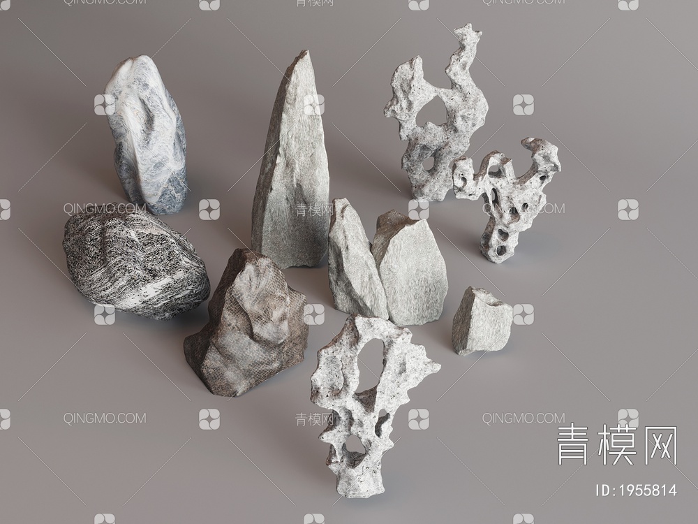 石头装饰，石头组合3D模型下载【ID:1955814】