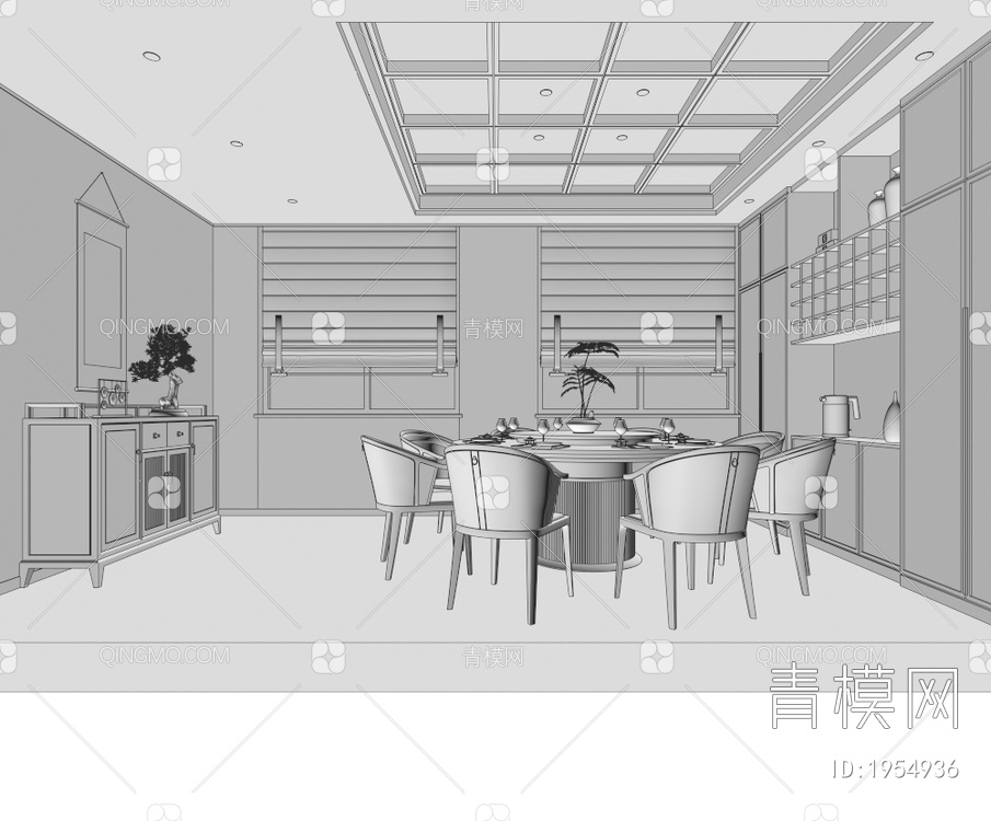 会所餐厅 餐厅包间 圆形餐厅包间 餐3D模型下载【ID:1954936】