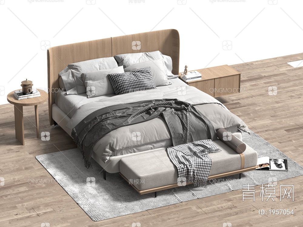 双人床 枕头 被子SU模型下载【ID:1957054】