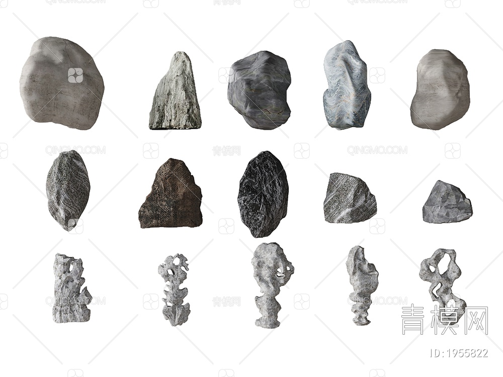 石头装饰，石头组合3D模型下载【ID:1955822】