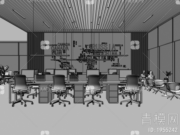 公共办公室3D模型下载【ID:1955242】