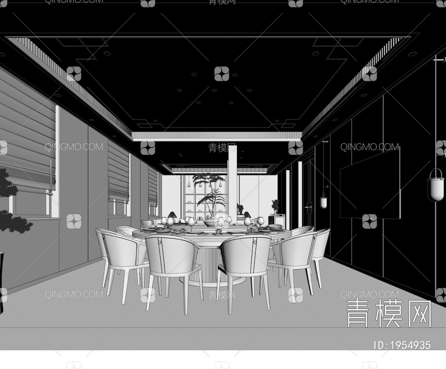 餐厅包间 入户玻璃屏风隔断3D模型下载【ID:1954935】