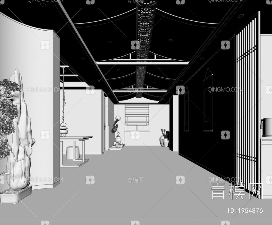 会所 端景景观 会所茶室 休闲区 干支景观 干支装饰品 装饰品 茶桌 茶柜3D模型下载【ID:1954876】