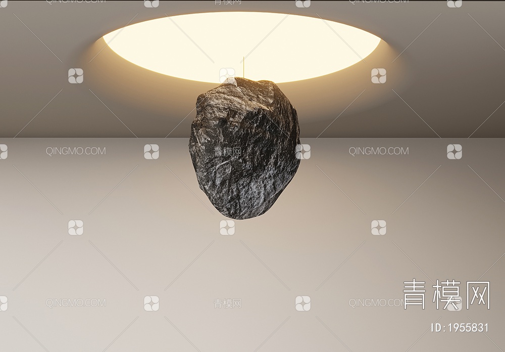 石头装饰，圆灯膜灯吊顶3D模型下载【ID:1955831】