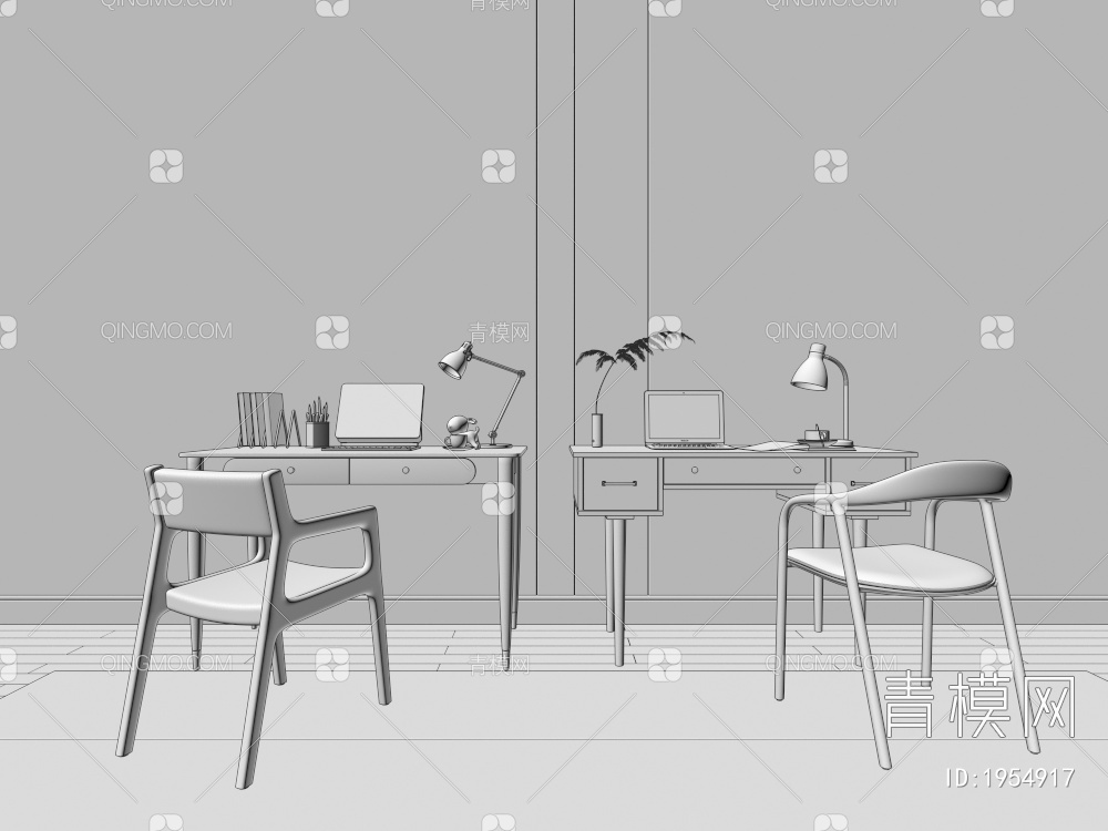 书桌椅组合3D模型下载【ID:1954917】