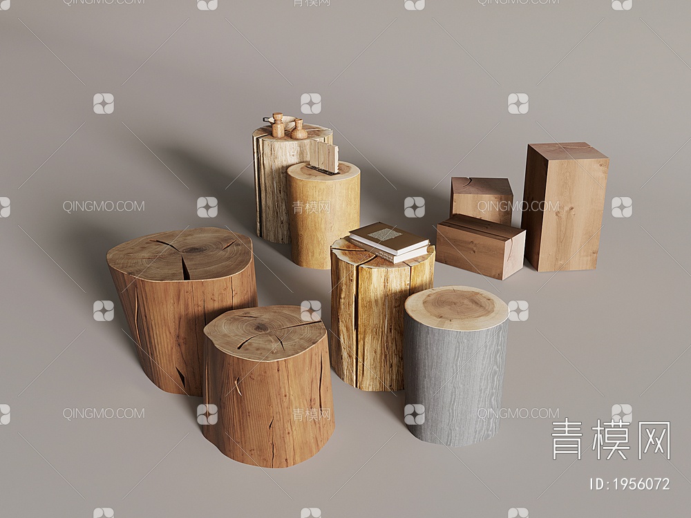 木头墩子，木头边几，木头凳子，木头装饰，木板3D模型下载【ID:1956072】