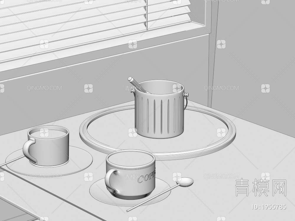 咖啡 咖啡杯，冰块，托盘3D模型下载【ID:1955785】
