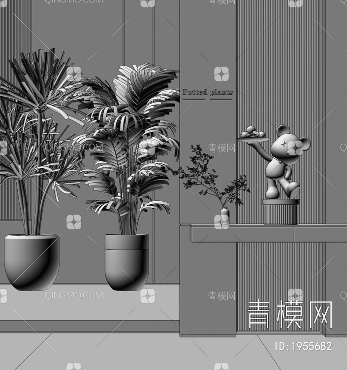 玄关  盆栽3D模型下载【ID:1955682】
