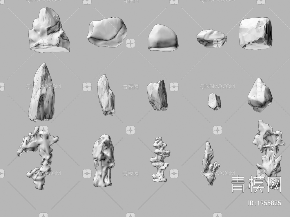 石头装饰，石头组合3D模型下载【ID:1955825】