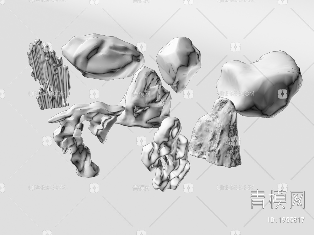 石头装饰，石头组合3D模型下载【ID:1955817】