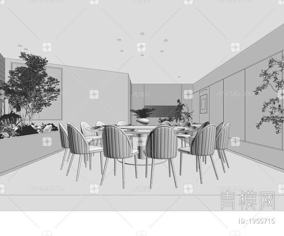 时尚餐厅包间 餐厅包房 酒店包厢 圆形餐桌椅组合 餐厅3D模型下载【ID:1955715】