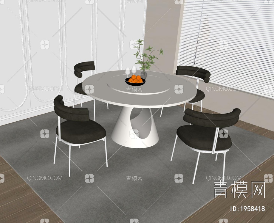Vray 餐桌椅组合SU模型下载【ID:1958418】