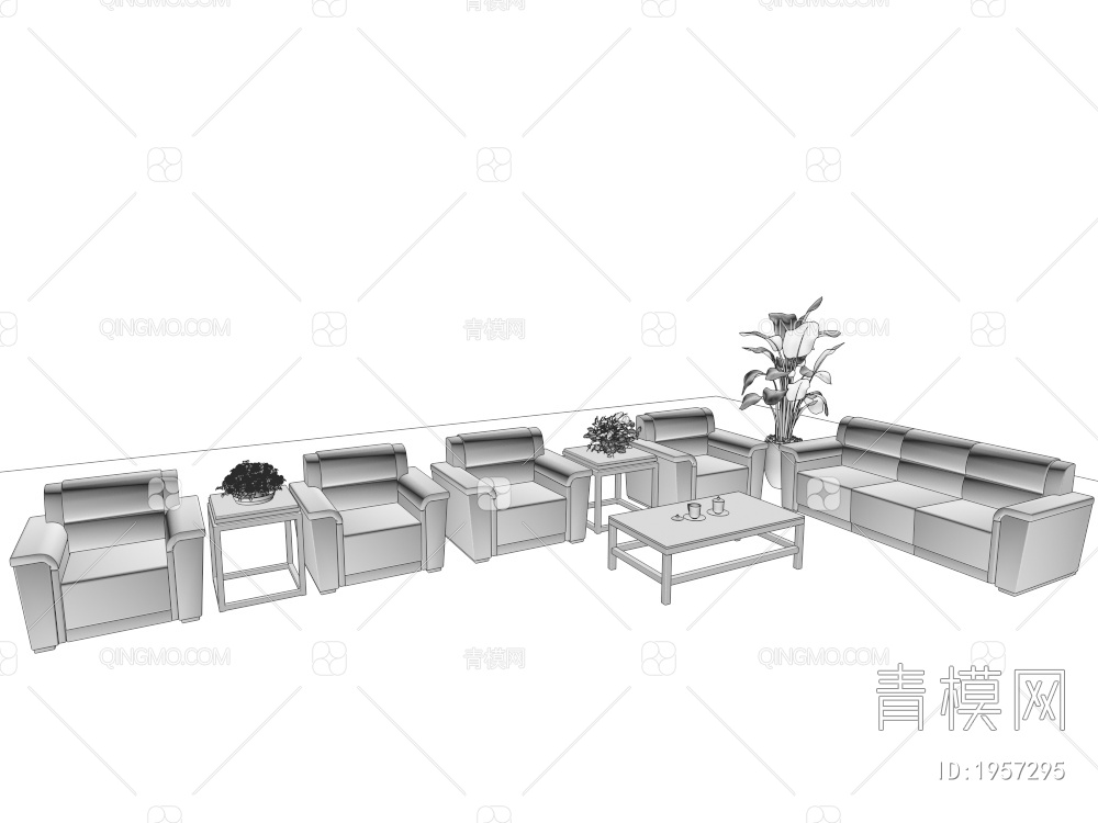 办公沙发组合  接待室沙发3D模型下载【ID:1957295】