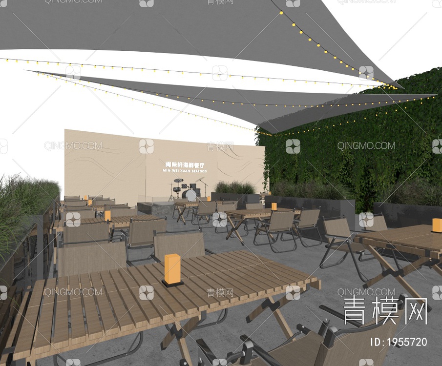 室外露天餐厅 墙面绿植 墙3D模型下载【ID:1955720】