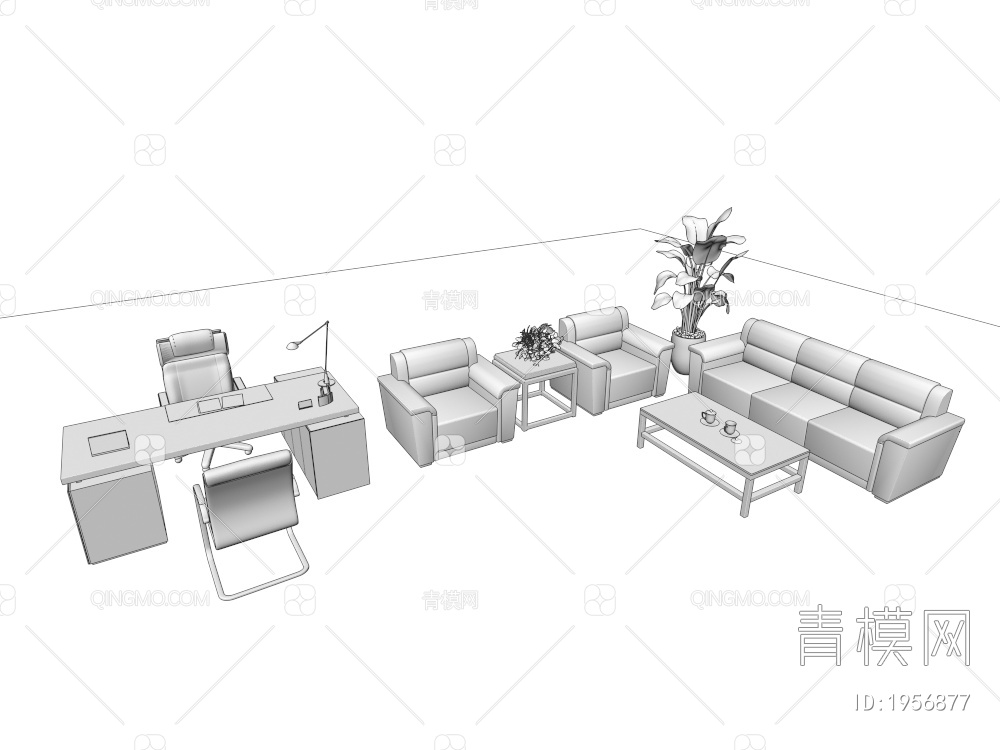 办公桌椅 办公室沙发 接待室沙发 经理办公桌3D模型下载【ID:1956877】