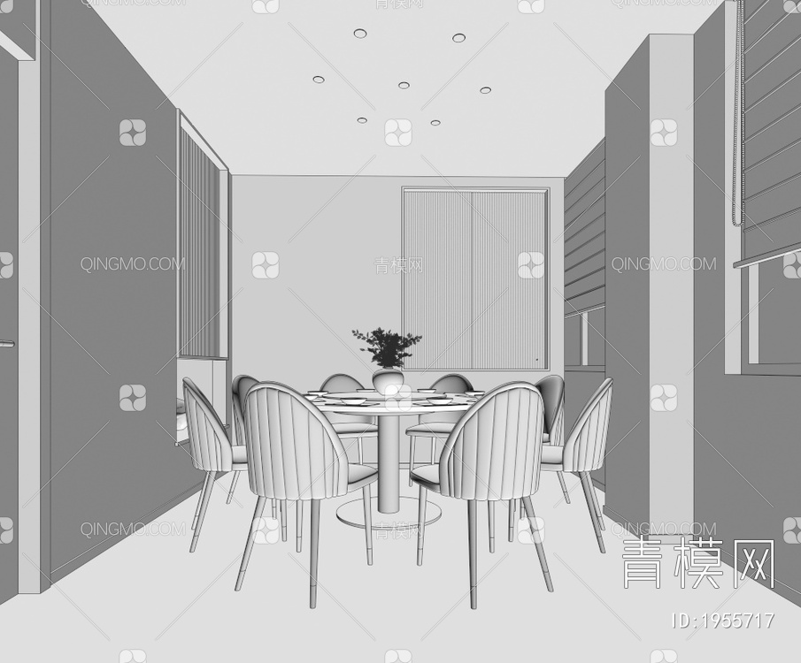 时尚餐厅 包间 餐厅包房 酒店包厢 圆形餐桌椅组合 餐厅3D模型下载【ID:1955717】