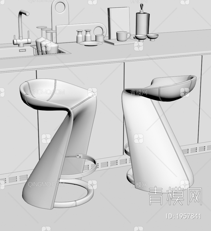 POLIFORM吧椅 吧凳 吧台椅组合3D模型下载【ID:1957841】