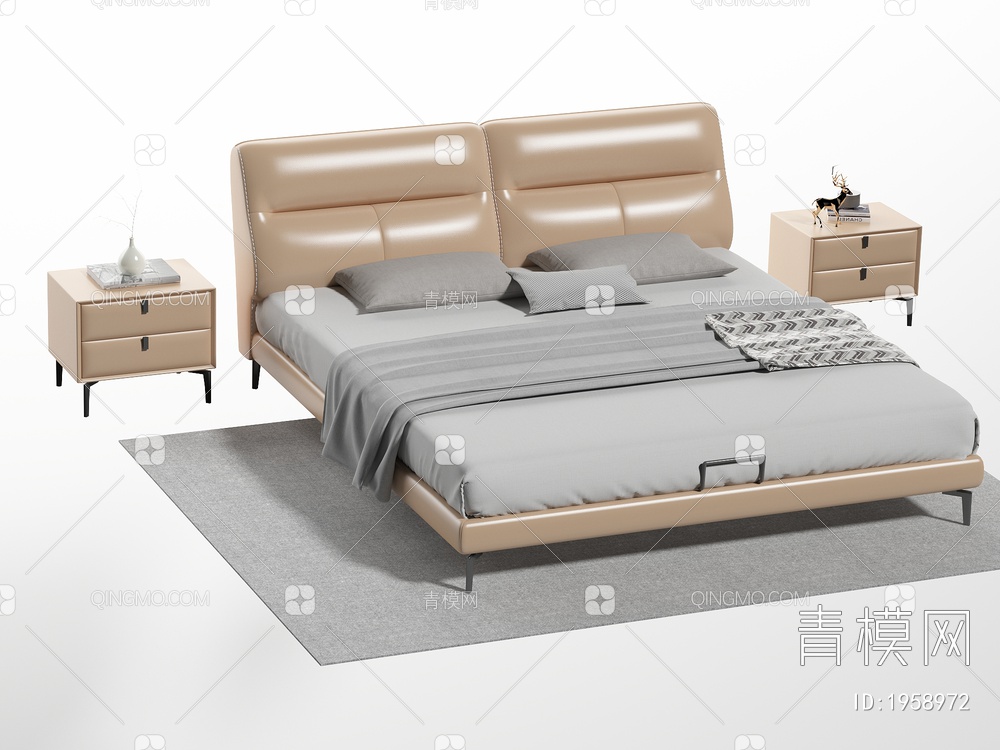 双人床 床头柜 枕头SU模型下载【ID:1958972】