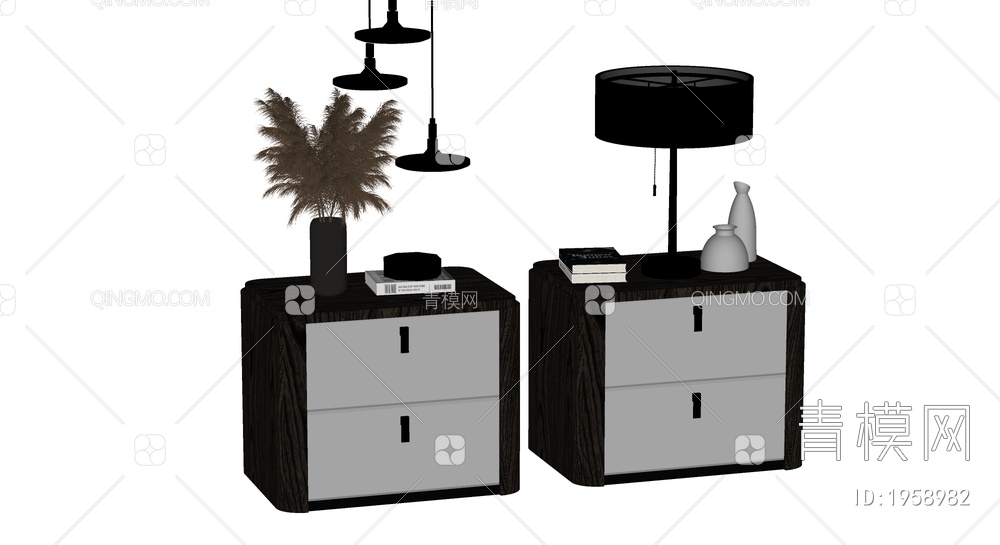 床头柜 台灯 摆件SU模型下载【ID:1958982】