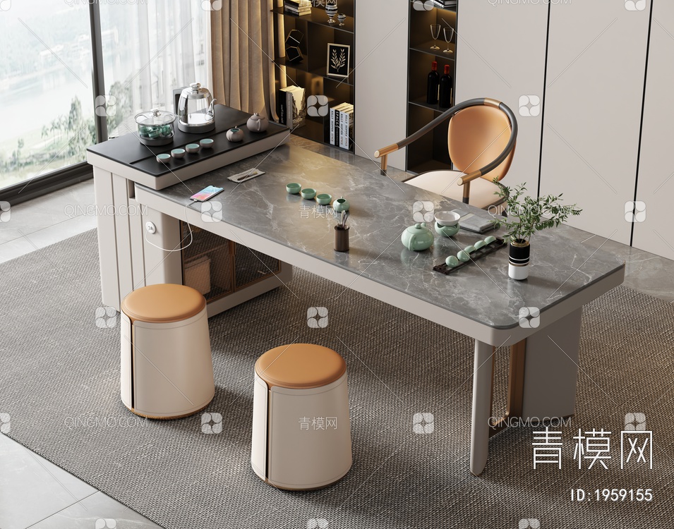 岩板茶桌椅组合3D模型下载【ID:1959155】