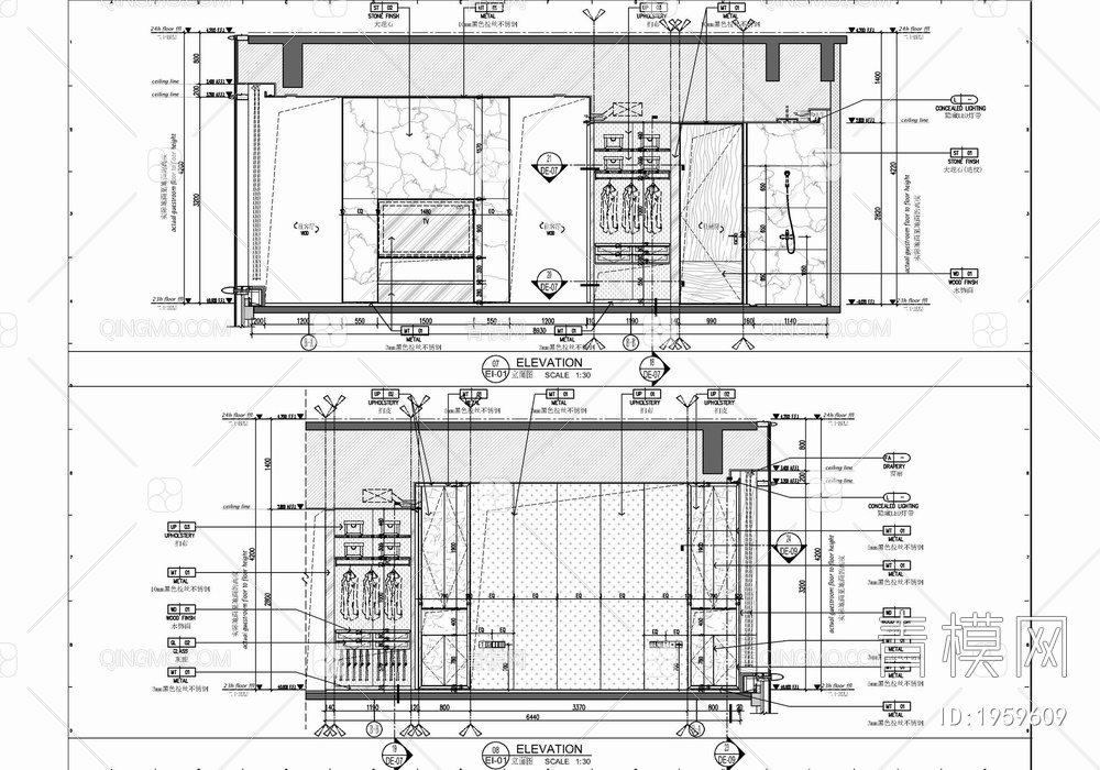 75㎡公寓样板间家装施工图 家装 私宅 公寓 样板间 大床房【ID:1959609】