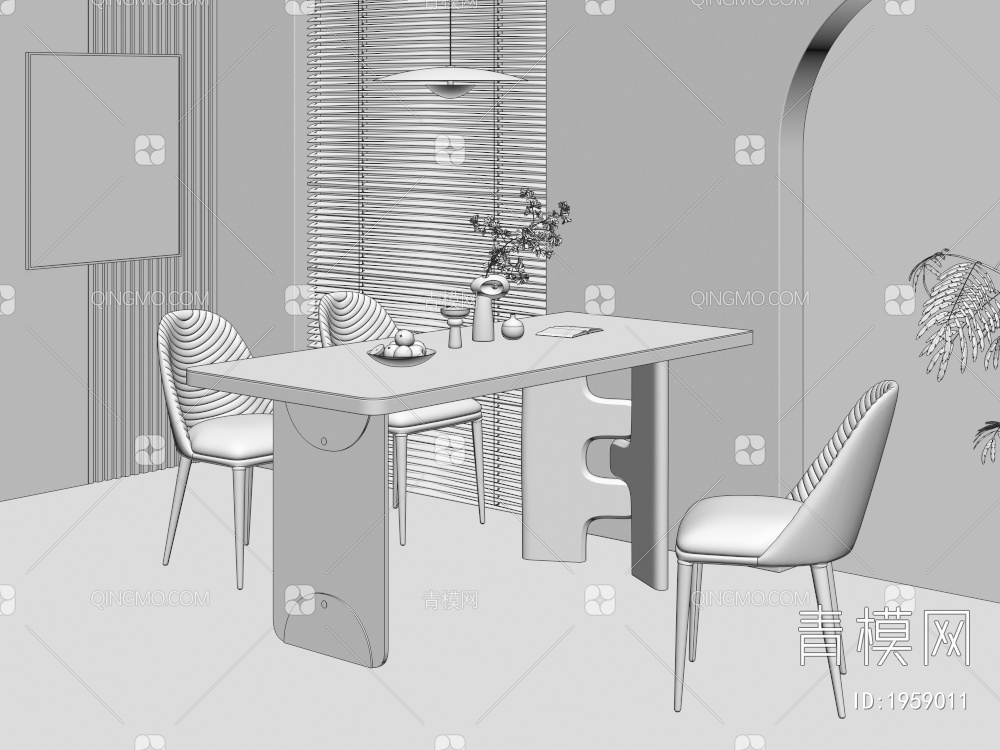 餐桌椅组合 饰品 摆件3D模型下载【ID:1959011】