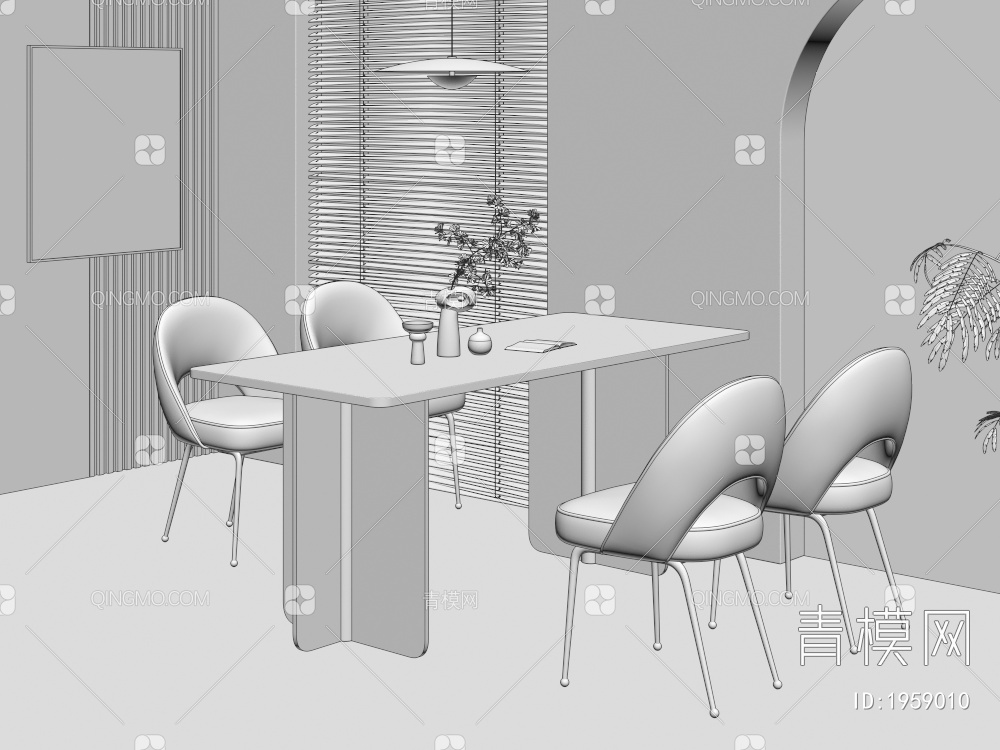 餐桌椅组合 饰品 摆件3D模型下载【ID:1959010】